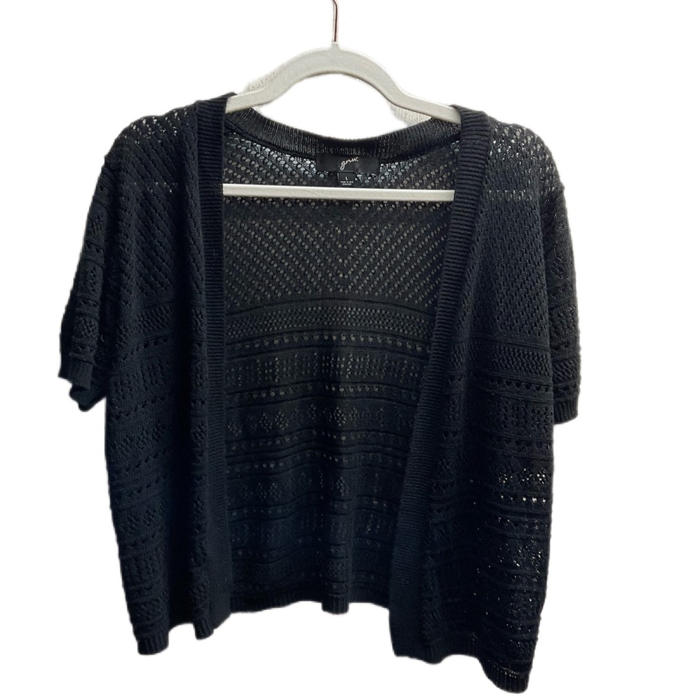 Black Crochet Pointelle Shrug Cardigan